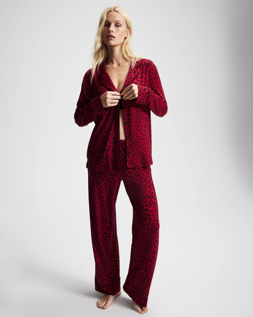 Soma Cool Nights Long Sleeve Notch Collar with Piped Placket Pajama Top
