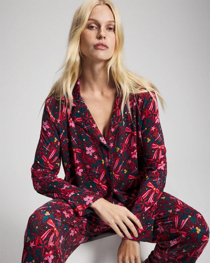 Soma Cool Nights Long Sleeve Notch Collar with Piped Placket Pajama Top