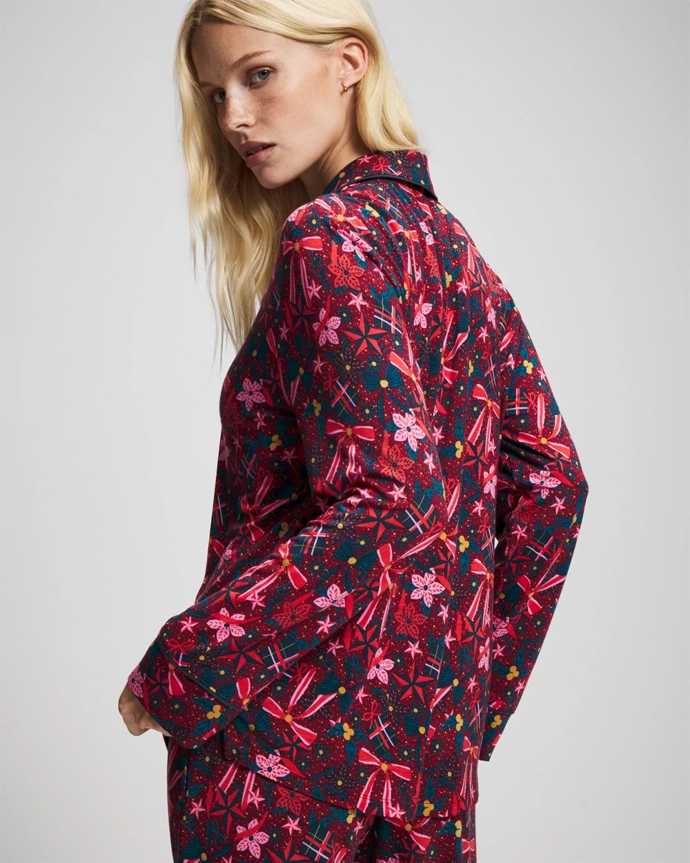 Soma Cool Nights Long Sleeve Notch Collar with Piped Placket Pajama Top