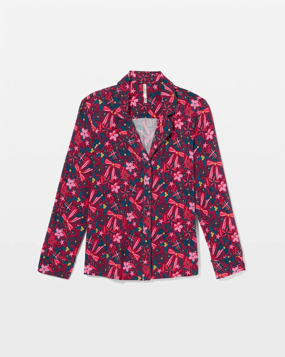 Soma Cool Nights Long Sleeve Notch Collar with Piped Placket Pajama Top