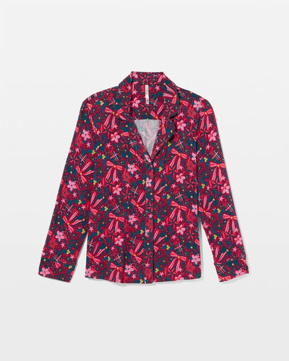 Soma Cool Nights Long Sleeve Notch Collar with Piped Placket Pajama Top