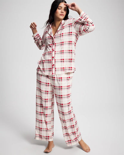Soma Cool Nights Long Sleeve Notch Collar with Piped Placket Pajama Top