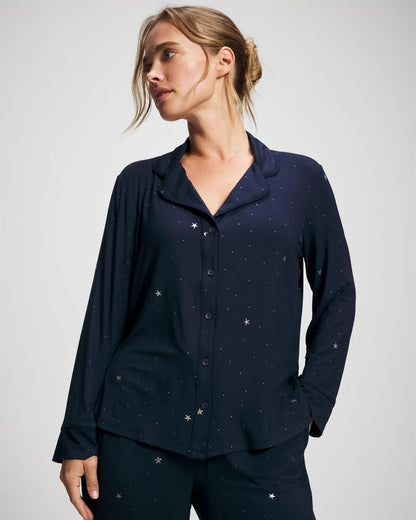 Soma Cool Nights Long Sleeve Notch Collar with Piped Placket Pajama Top