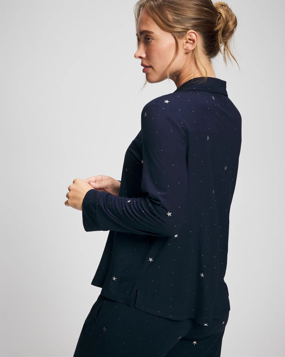 Soma Cool Nights Long Sleeve Notch Collar with Piped Placket Pajama Top