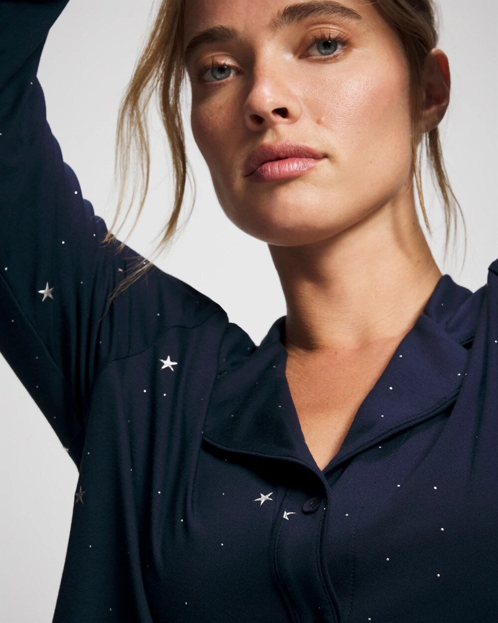 Soma Cool Nights Long Sleeve Notch Collar with Piped Placket Pajama Top