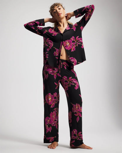 Soma Cool Nights Long Sleeve Notch Collar with Piped Placket Pajama Top