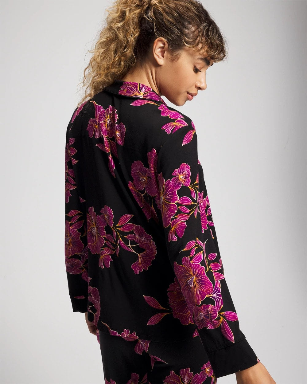 Soma Cool Nights Long Sleeve Notch Collar with Piped Placket Pajama Top