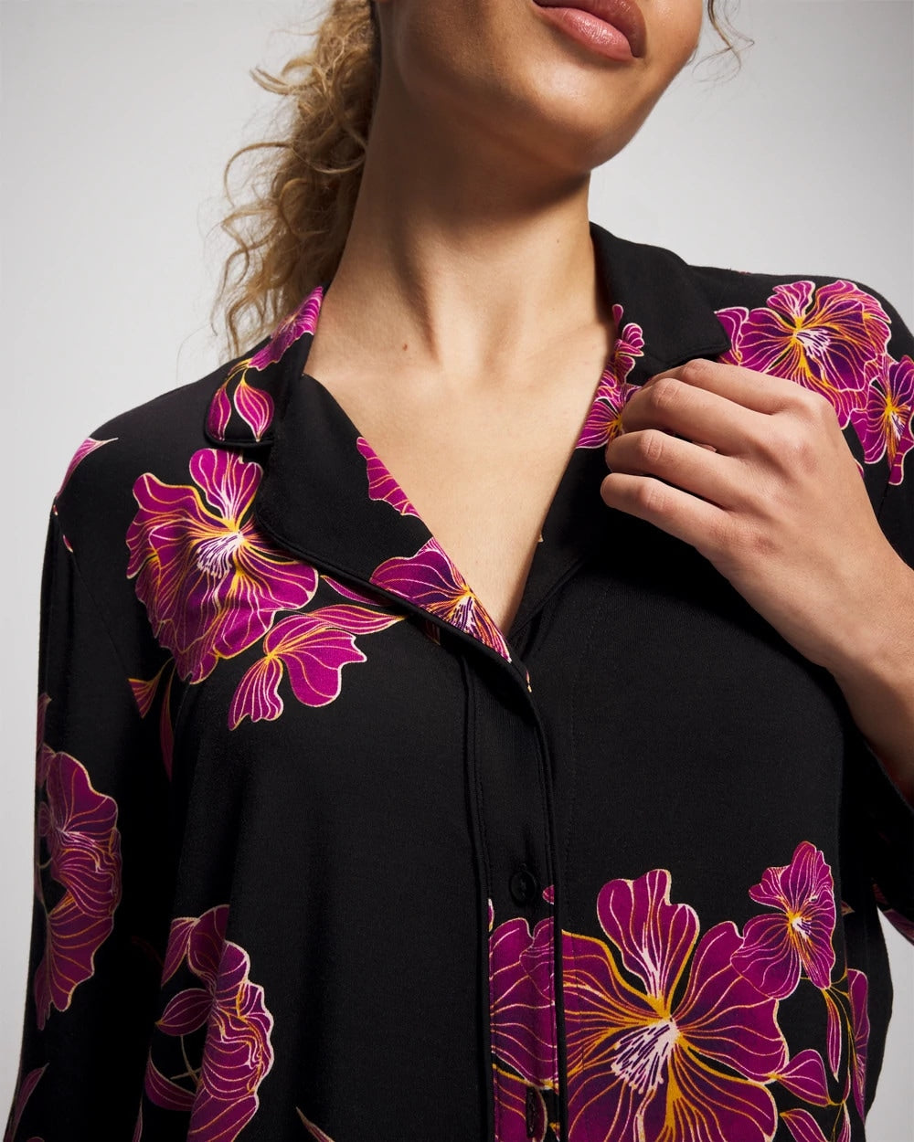 Soma Cool Nights Long Sleeve Notch Collar with Piped Placket Pajama Top