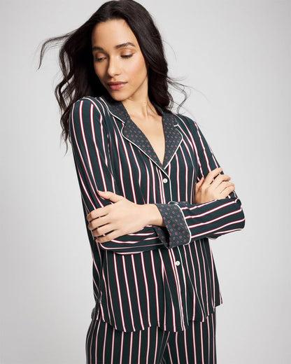 Soma Cool Nights Long Sleeve Notch Collar with Piped Placket Pajama Top