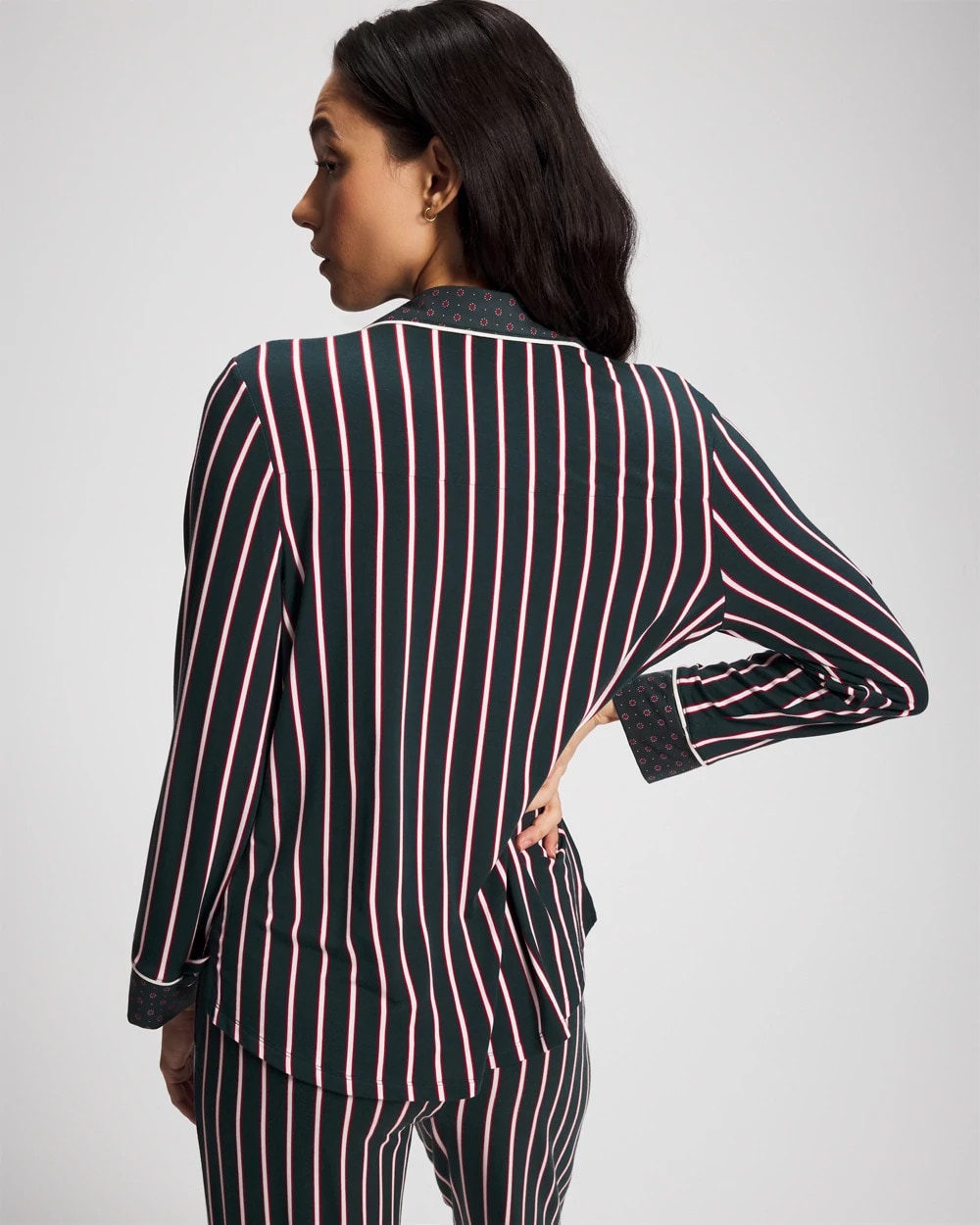 Soma Cool Nights Long Sleeve Notch Collar with Piped Placket Pajama Top