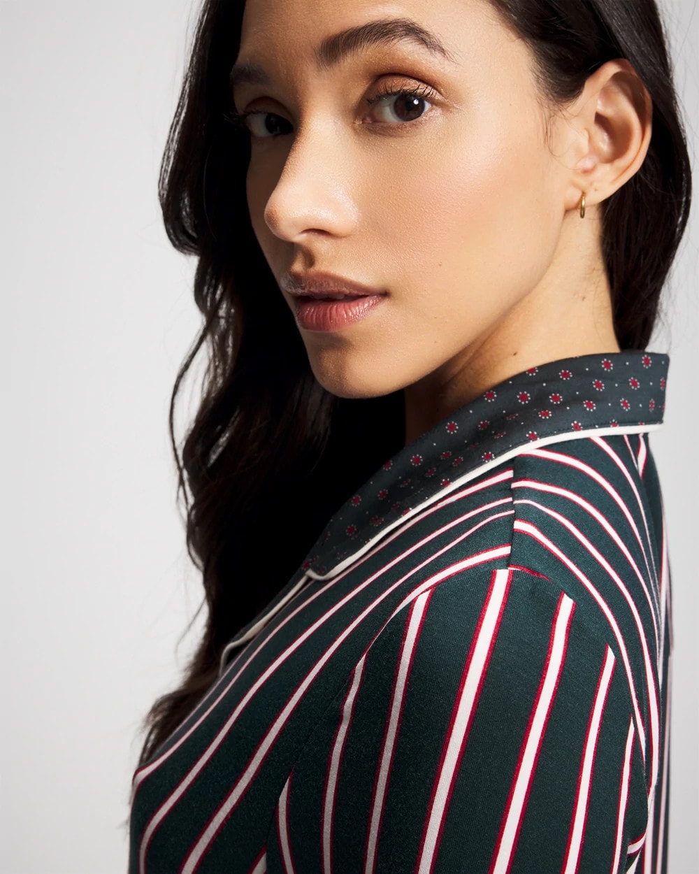 Soma Cool Nights Long Sleeve Notch Collar with Piped Placket Pajama Top