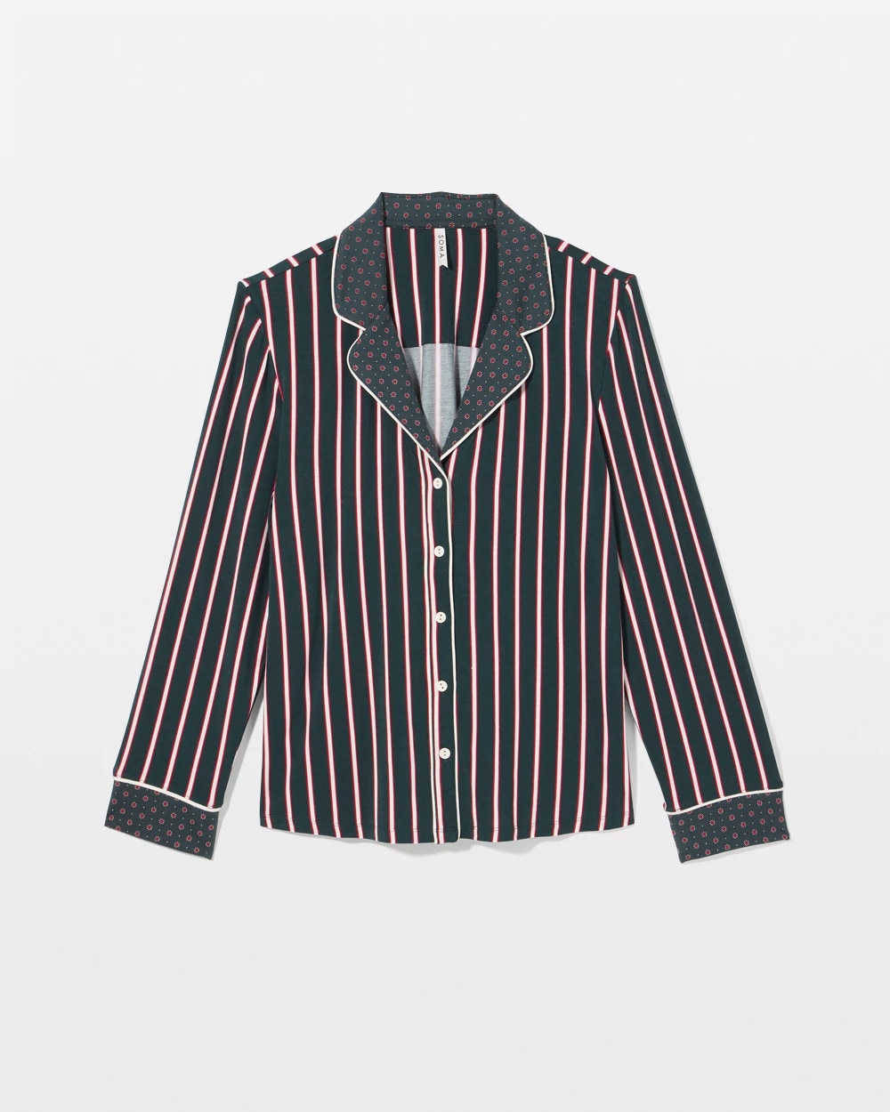 Soma Cool Nights Long Sleeve Notch Collar with Piped Placket Pajama Top