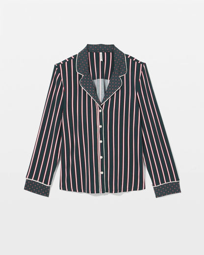 Soma Cool Nights Long Sleeve Notch Collar with Piped Placket Pajama Top
