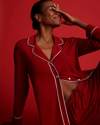 Soma Long Sleeve Notch Collar w/ Piped Placket Pajama Top