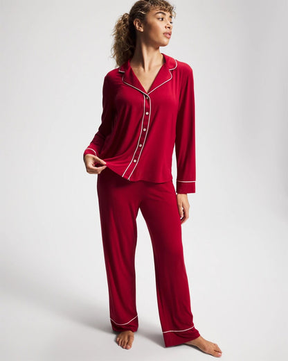 Soma Long Sleeve Notch Collar w/ Piped Placket Pajama Top