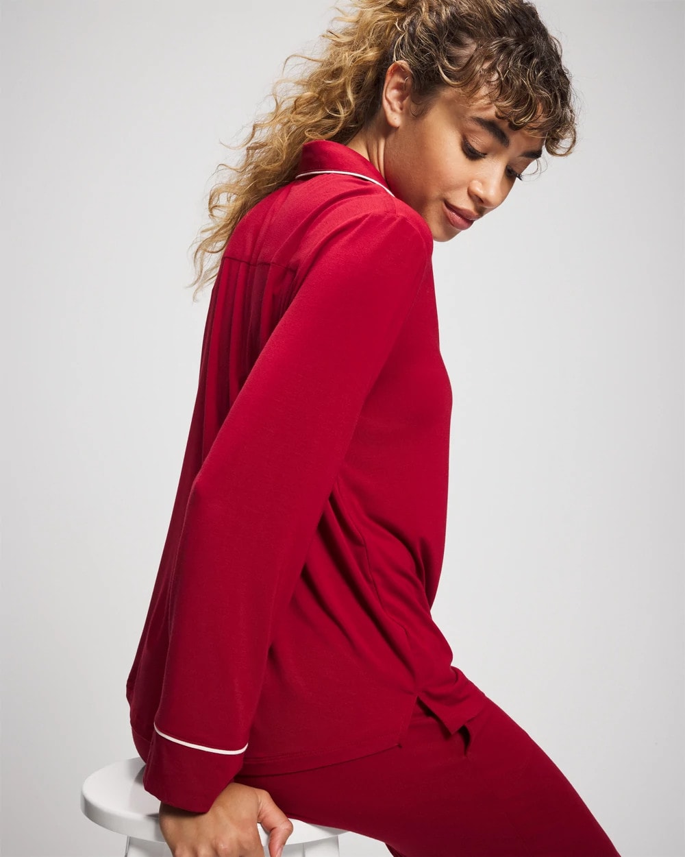 Soma Long Sleeve Notch Collar w/ Piped Placket Pajama Top