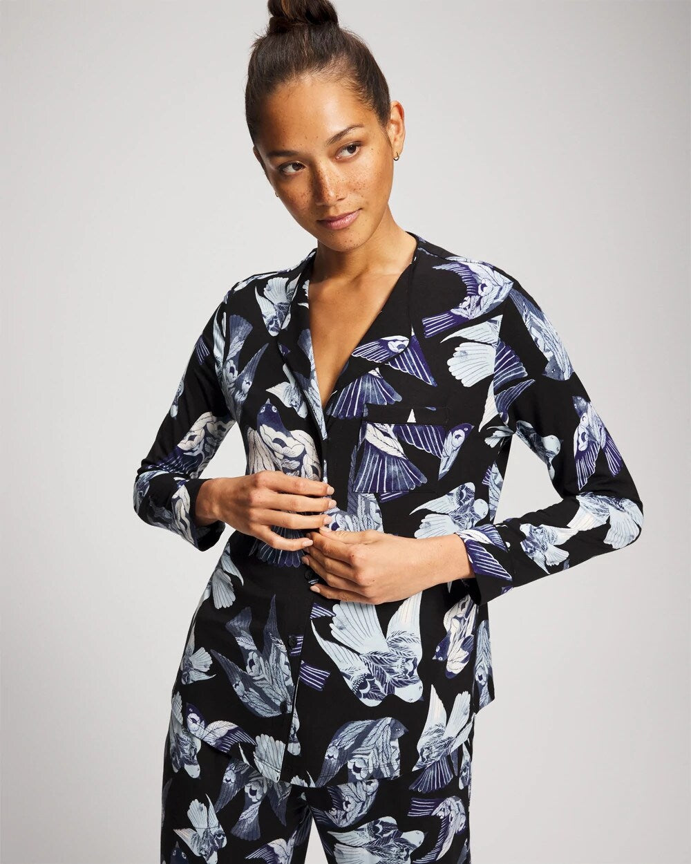 Soma Piped Long-Sleeve Notch Pajama Top