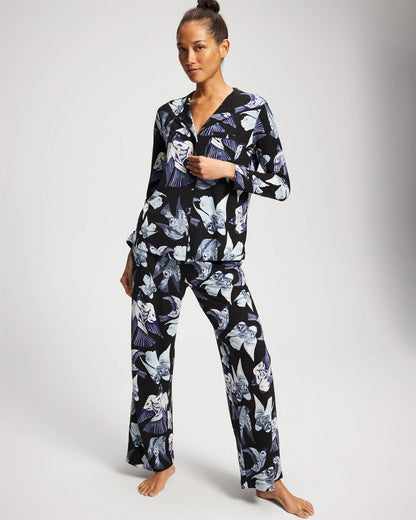 Soma Piped Long-Sleeve Notch Pajama Top