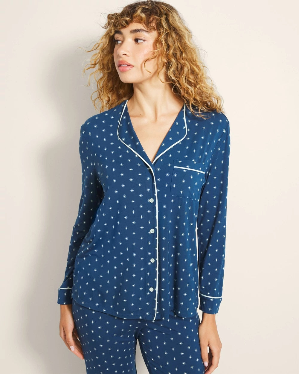 Soma Piped Long-Sleeve Notch Pajama Top