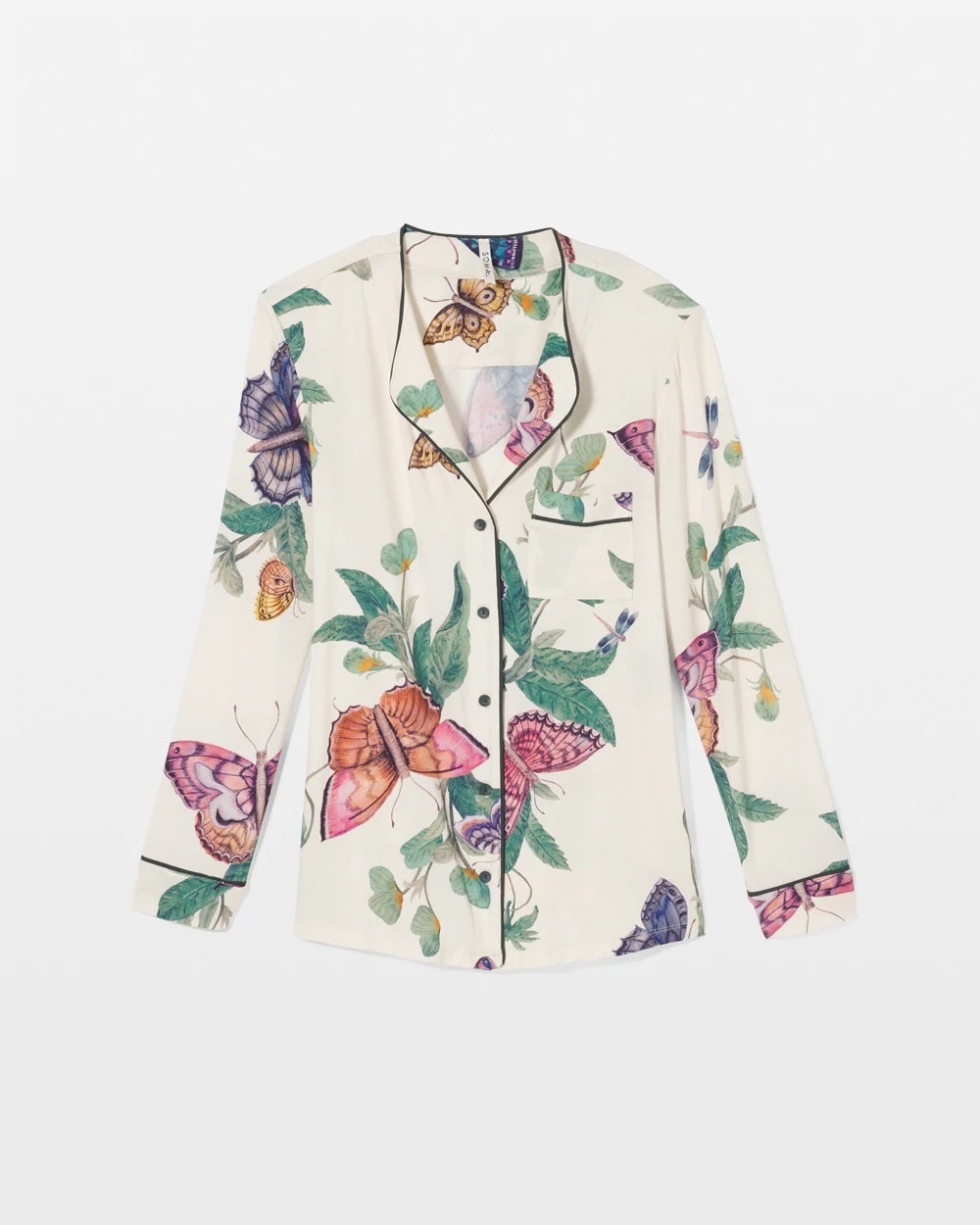 Soma Piped Long-Sleeve Notch Pajama Top
