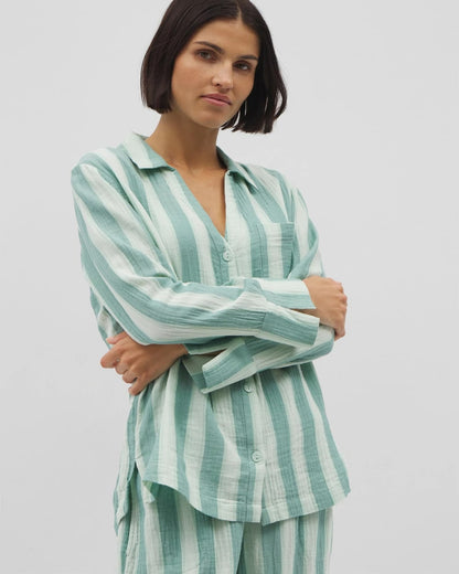 Soma Cotton Gauze Long Sleeve Notch Collar Pajama Top