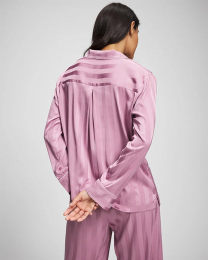 Soma Shadow Stripe Long Sleeve Pajama Notch Collar Top