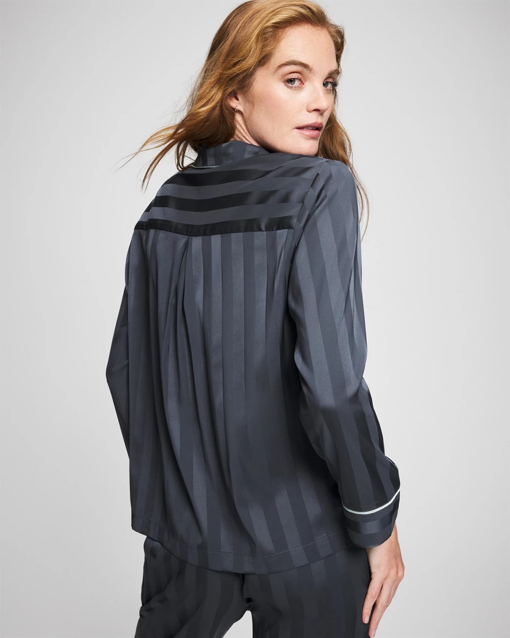 Soma Shadow Stripe Long Sleeve Pajama Notch Collar Top