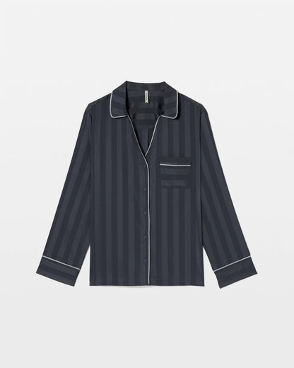 Soma Shadow Stripe Long Sleeve Pajama Notch Collar Top