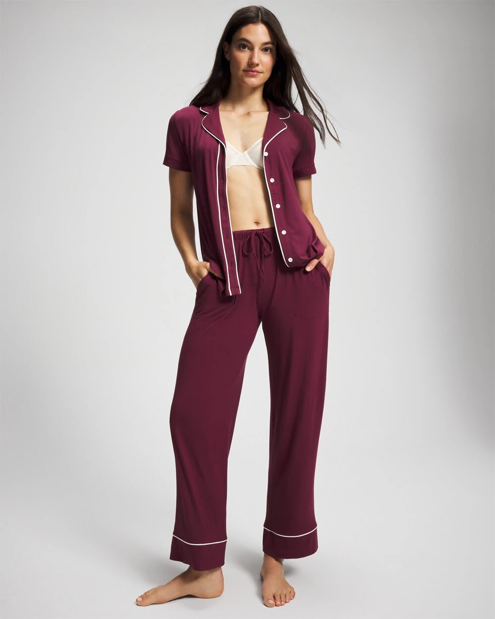 Soma Solid Short Sleeve Notch Collar Pajama Top