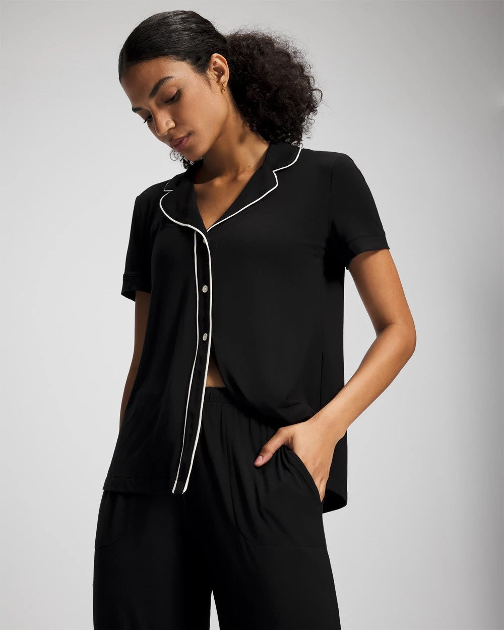 Soma Solid Short Sleeve Notch Collar Pajama Top