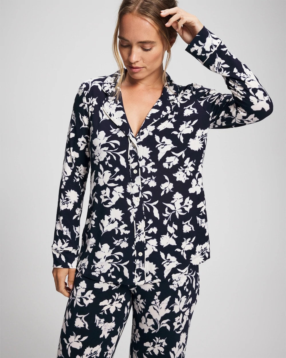 Soma Long-Sleeve Printed Notch Collar Pajama Top