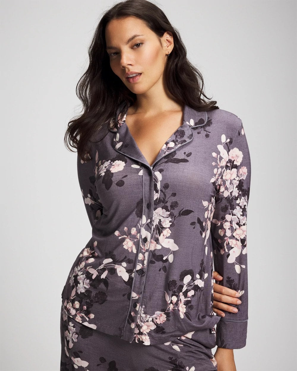 Soma Long-Sleeve Printed Notch Collar Pajama Top