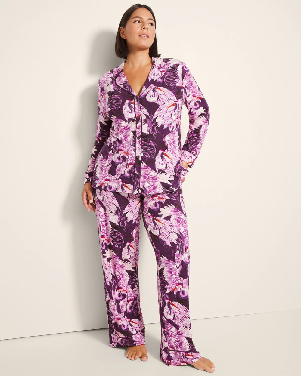 Soma Long-Sleeve Printed Notch Collar Pajama Top