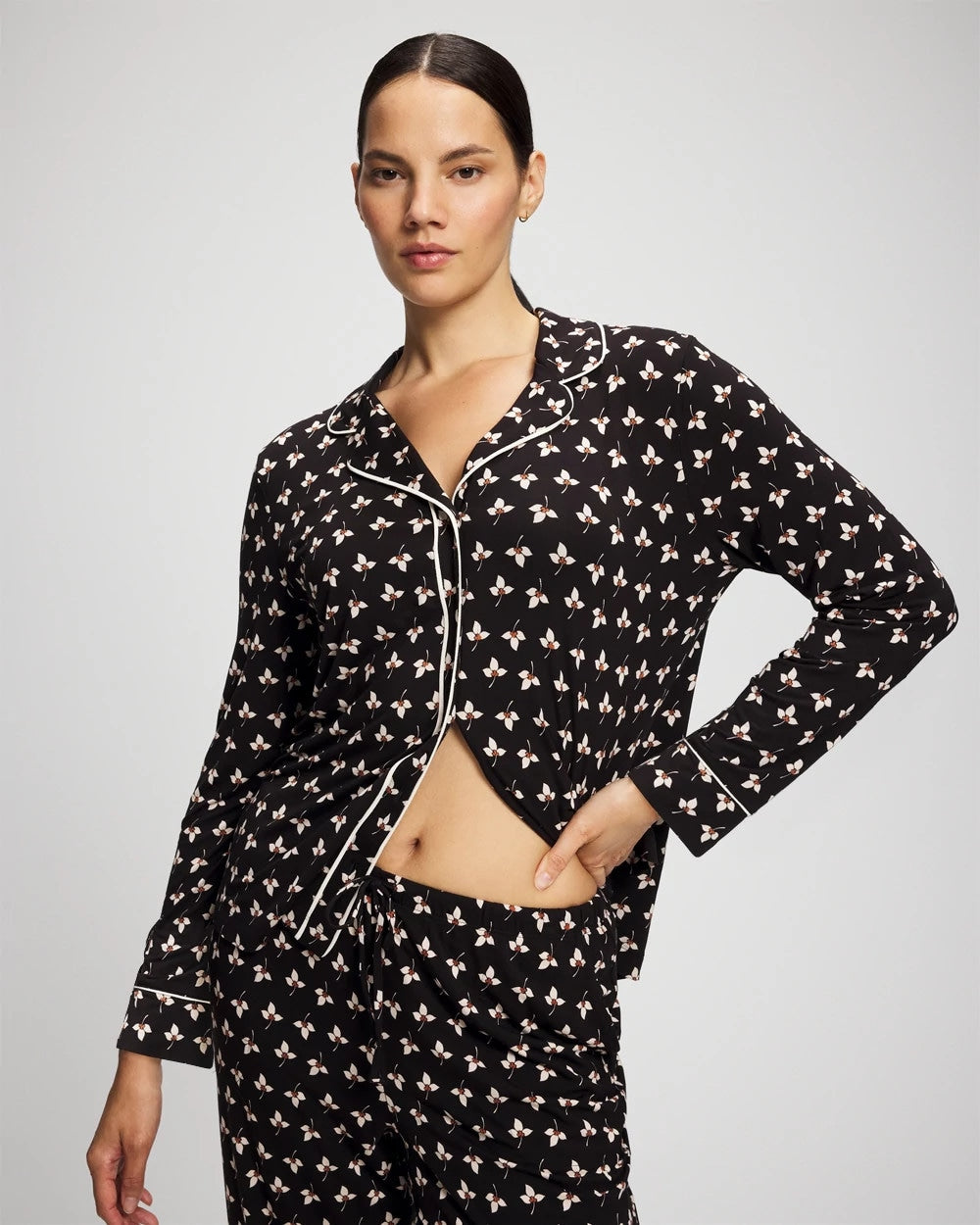 Soma Long-Sleeve Printed Notch Collar Pajama Top