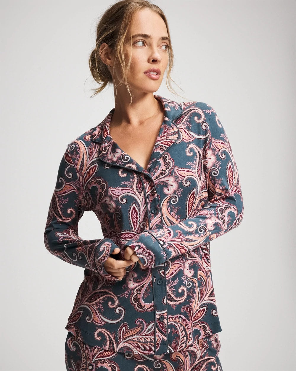Soma Long-Sleeve Printed Notch Collar Pajama Top