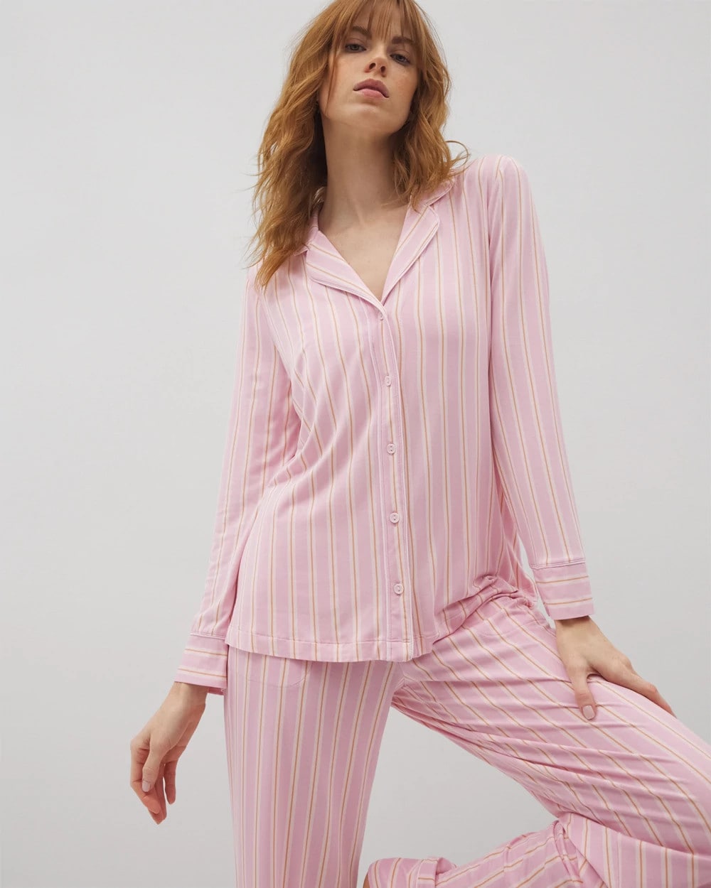 Soma Long-Sleeve Printed Notch Collar Pajama Top