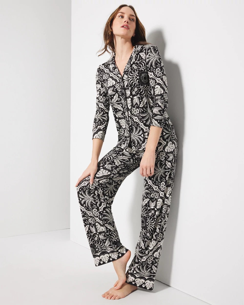 Soma Long-Sleeve Printed Notch Collar Pajama Top