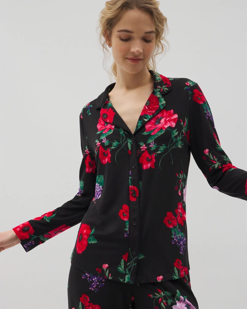 Soma Long-Sleeve Printed Notch Collar Pajama Top