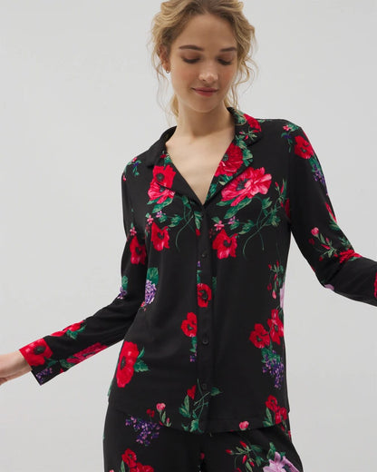 Soma Long-Sleeve Printed Notch Collar Pajama Top