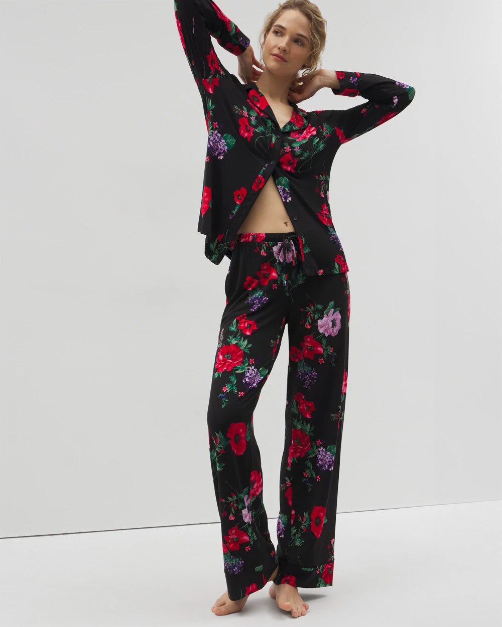 Soma Long-Sleeve Printed Notch Collar Pajama Top