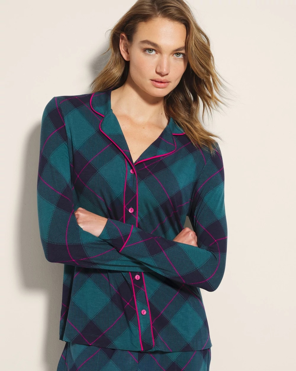 Soma Long-Sleeve Printed Notch Collar Pajama Top