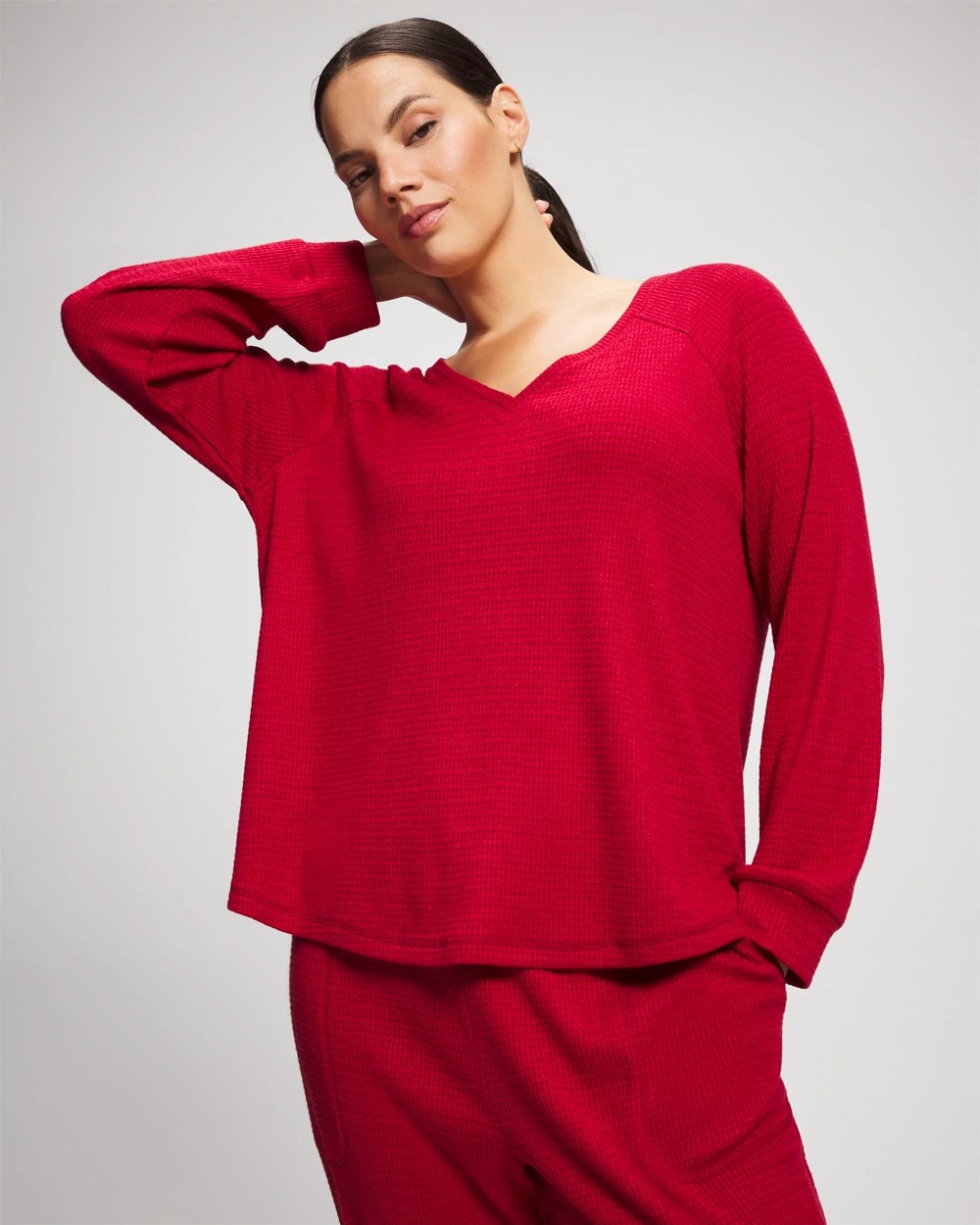 Soma Cozy Waffle Long Sleeve V-Neck Pajama Top