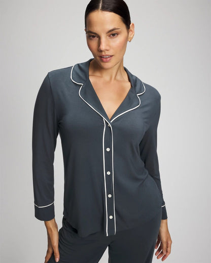 Soma Long-Sleeve Notch Collar Pajama Top