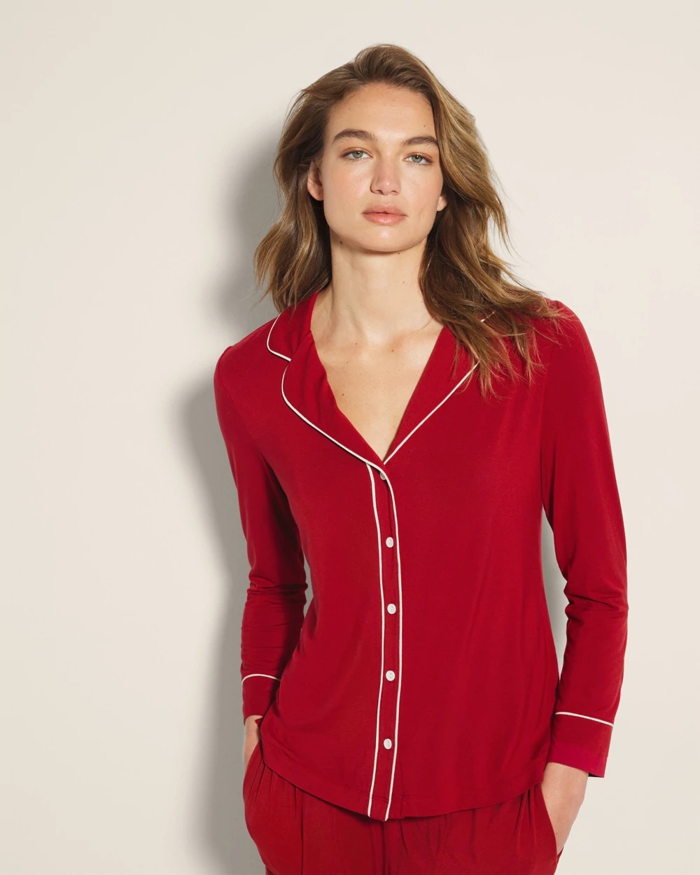 Soma Long-Sleeve Notch Collar Pajama Top