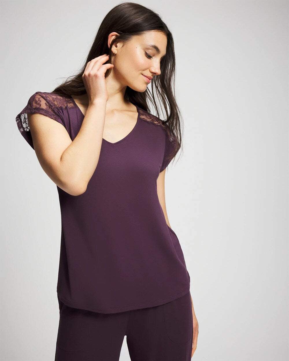 Soma Short Sleeve Lace Pajama Tee