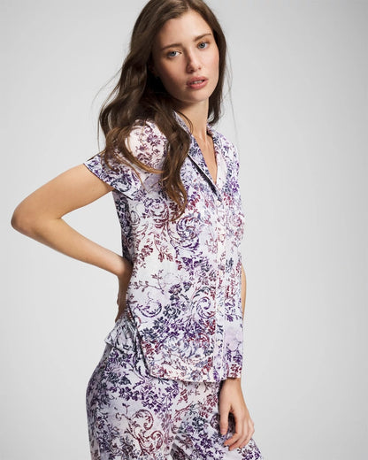 Soma Piped Short Sleeve Notch Collar Pajama Top