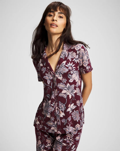 Soma Piped Short Sleeve Notch Collar Pajama Top
