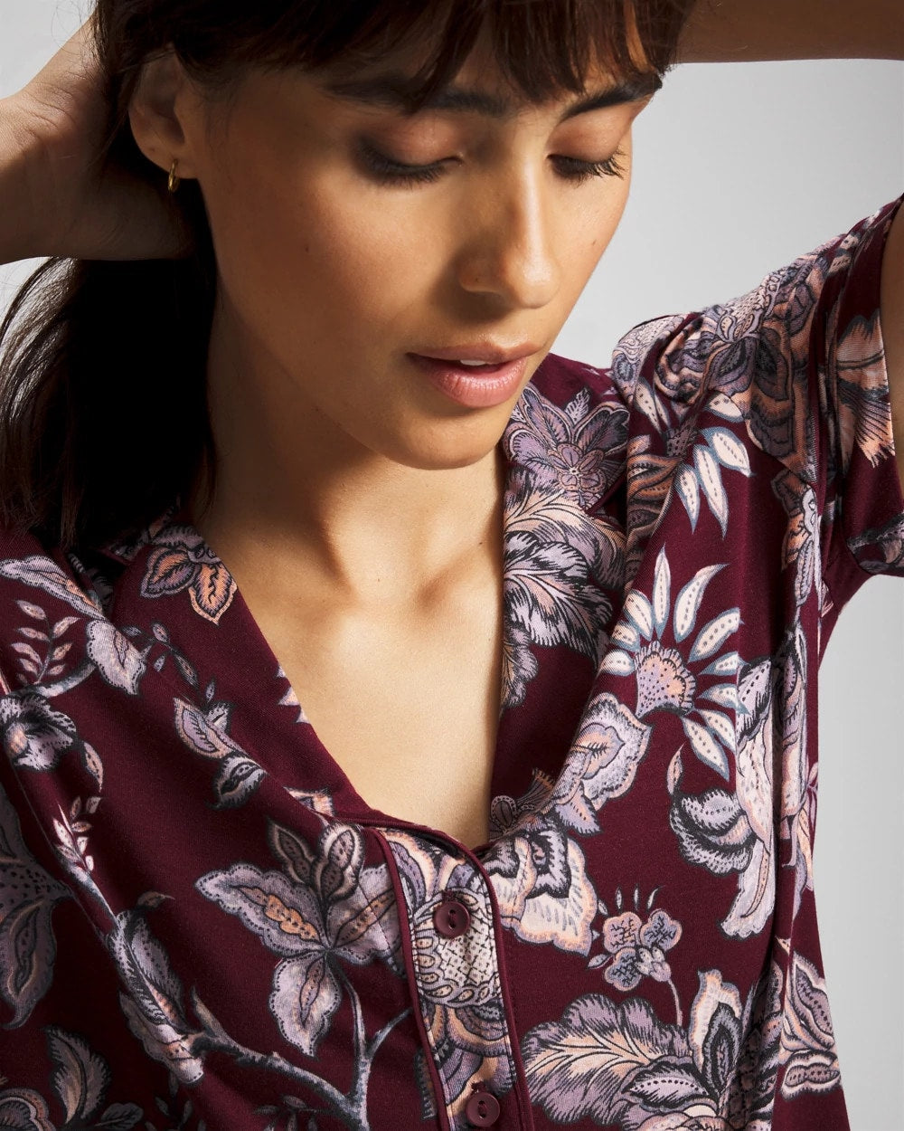 Soma Piped Short Sleeve Notch Collar Pajama Top