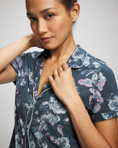 Soma Piped Short Sleeve Notch Collar Pajama Top