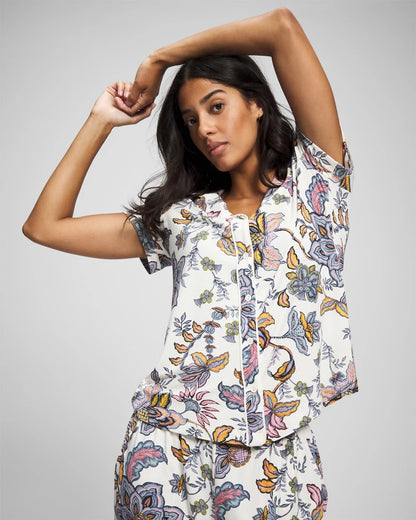 Soma Piped Short Sleeve Notch Collar Pajama Top